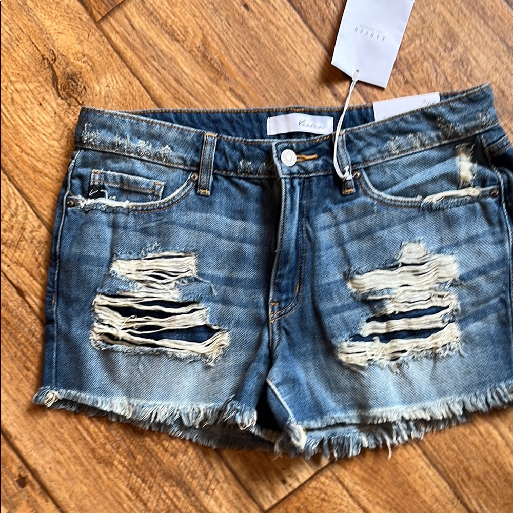KanCan Blue Distressed Jean Shorts Frayed Hem